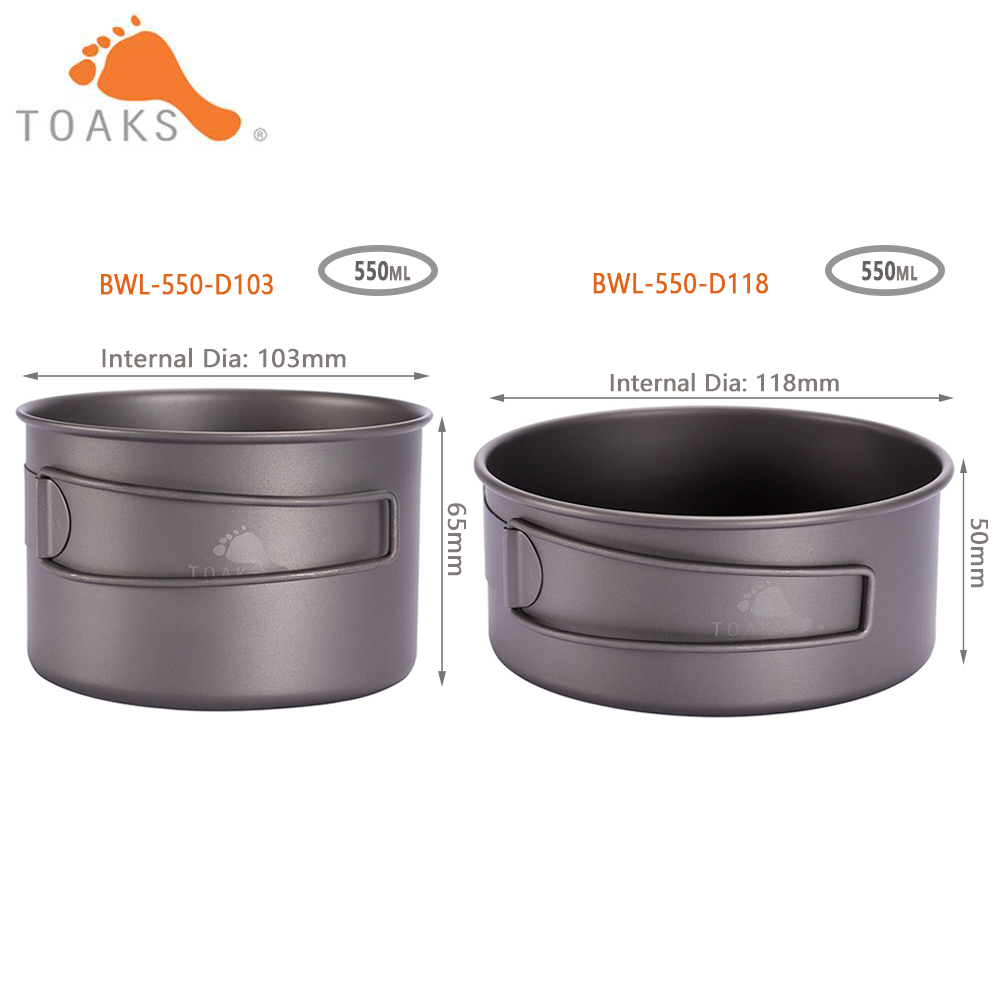 Camping Outdoor Cooking Equipment - TOAKS BWL-550 Camping Titanium Bowl with