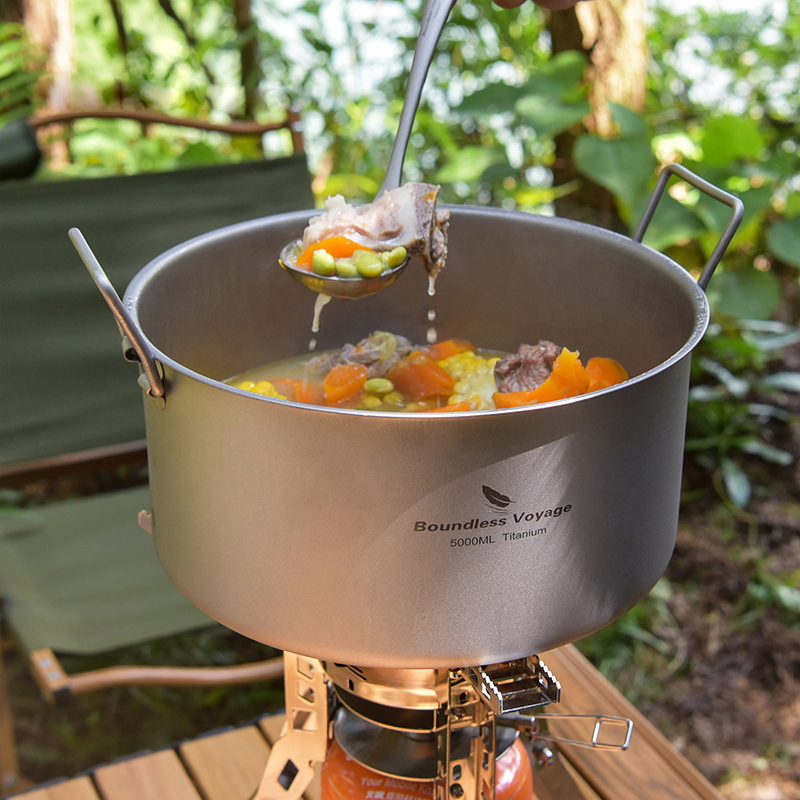Camping Outdoor Cooking Equipment - Boundless Voyage Titanium Pot 5.0L Portable