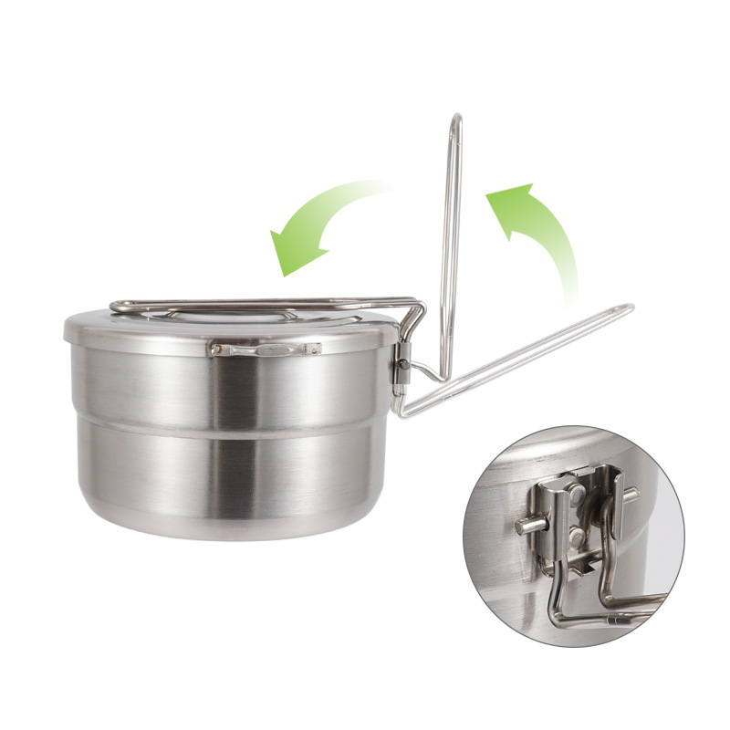 Camping Cooking Pot With Lid - Outdoor Stainless Steel Cooking Pot with