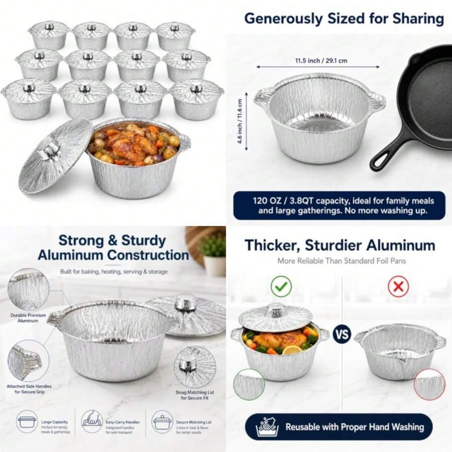 Camping Cooking Pot With Lid - 12 Pack Disposable Pot With Lid,