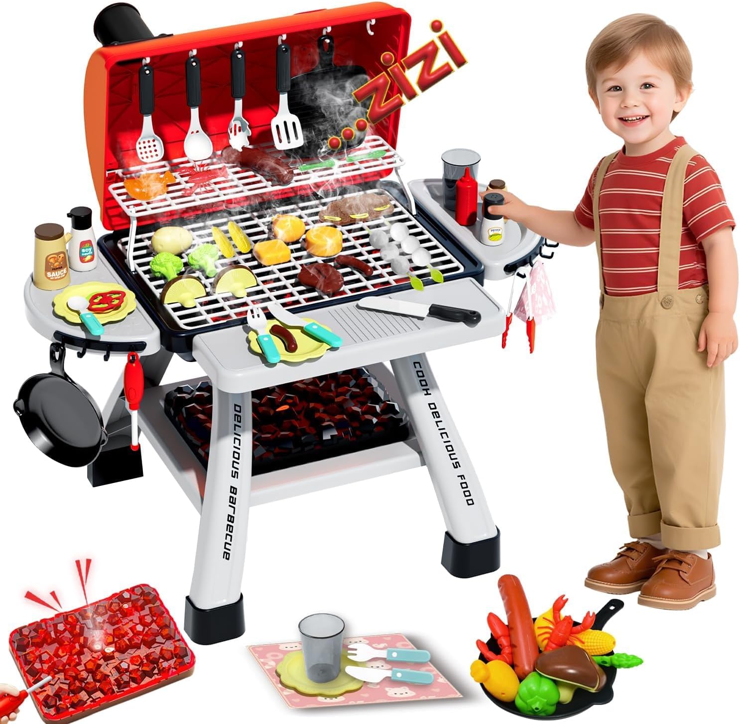 Camping Cooking Gifts - Kids BBQ Grill Playset Play Kitchen