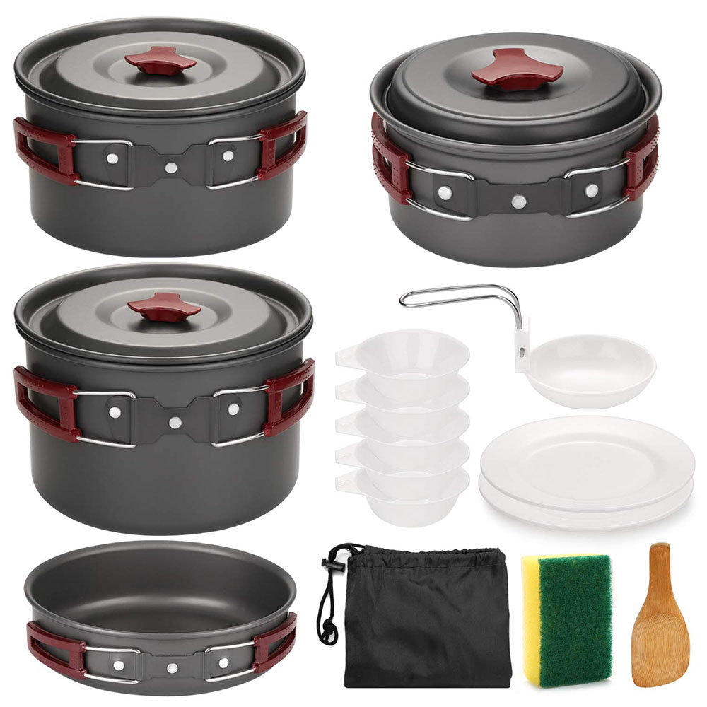 Camping Cooking Pot Set - Outdoor Camping Cookware Kit Non Stick