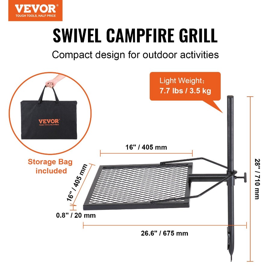 Swivel Campfire Grill for Fire - Camping Cooking Grate ulasan dan harga