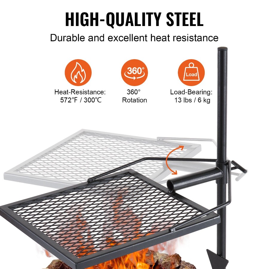 Swivel Campfire Grill for Fire - Camping Cooking Grate ulasan dan harga