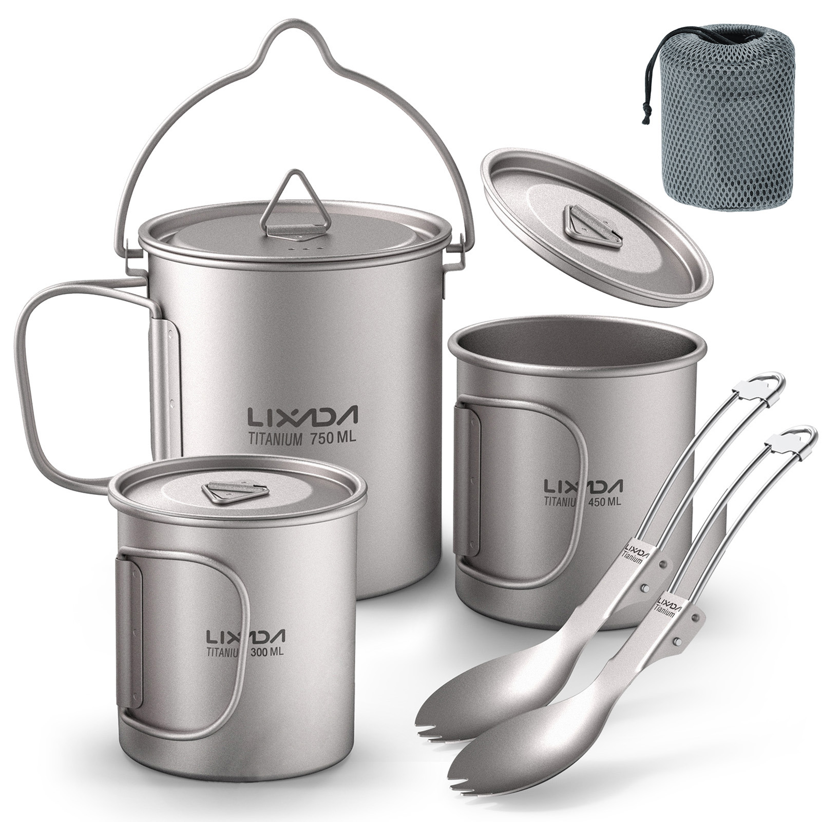 Ultralight 300ml/750ml Titaniu - Camping Cooking Pot With Lid ulasan dan harga