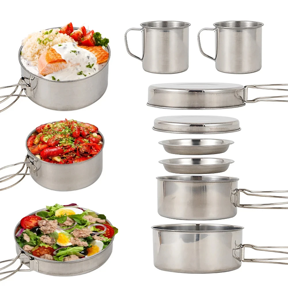 8pcs/Set Camping Cookware Mess - Camping Cooking Pot Set ulasan dan harga